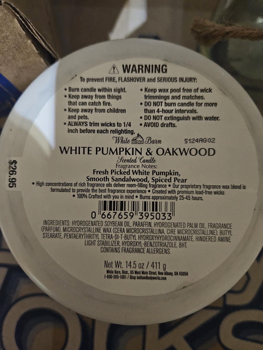 NWT White Barn White Pumpkin & Oakwood 3-Wick Candle - White - Picture 4 of 5